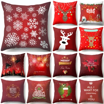 

1Pcs Deer Snowflake Red Christmas Cushion Cover Decorative Throw Pillow Xmas New Year Home Decoration Polyester Pillowcase 40543