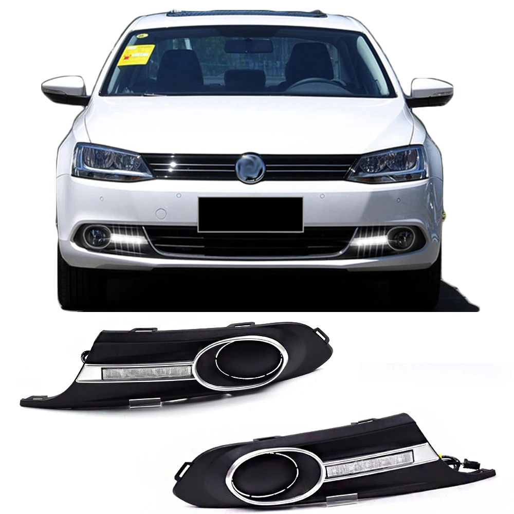 12В дневные ходовые огни дневного Бег светильник s для Volkswagen VW Jetta Sagitar MK6 2012 2013 туман светильник абажур для лампы с металлическим каркаксом