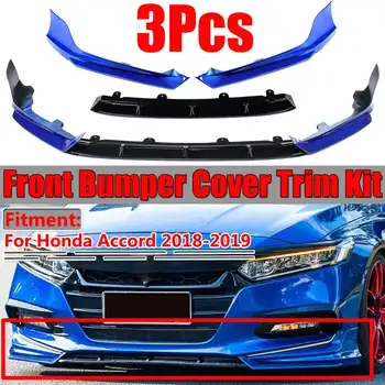 

3PCS Blue Car Front Bumper Lip Deflector Lips Splitter Chin Bumper Spoiler Diffuser Cover Trim For Honda For Accord 2018-2019