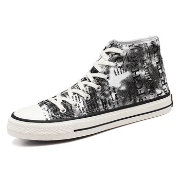 

New men's canvas shoes in spring 2020 Korean version of Graffiti printing skateboard shoes high-top fashion shoes