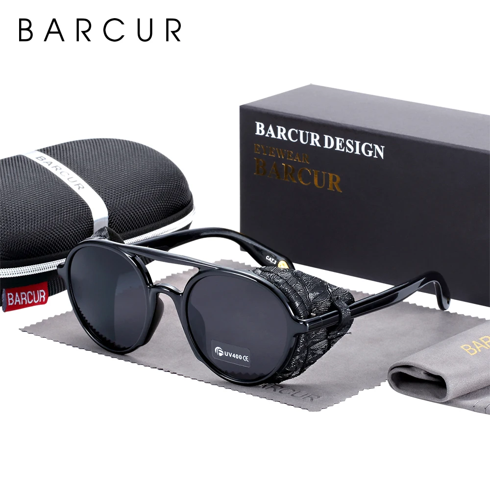 Солнцезащитные очки BARCUR, круглые, винтажные, с защитой UV400, стимпанк Солнцезащитные очки BARCUR, круглые, винтажные, с защитой UV400, стимпанк
