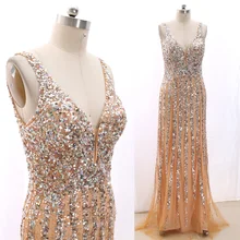 MACloth Золотое Платье-футляр с v-образным вырезом длиной до пола, длинное платье из фатина с кристаллами для выпускного вечера XXL 22222 распродажа