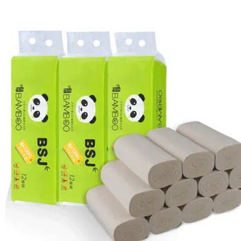 

12 Rolls 4 Layers Rolling Paper Bath Toilet Roll Paper Bamboo Pulp Natural Tissue