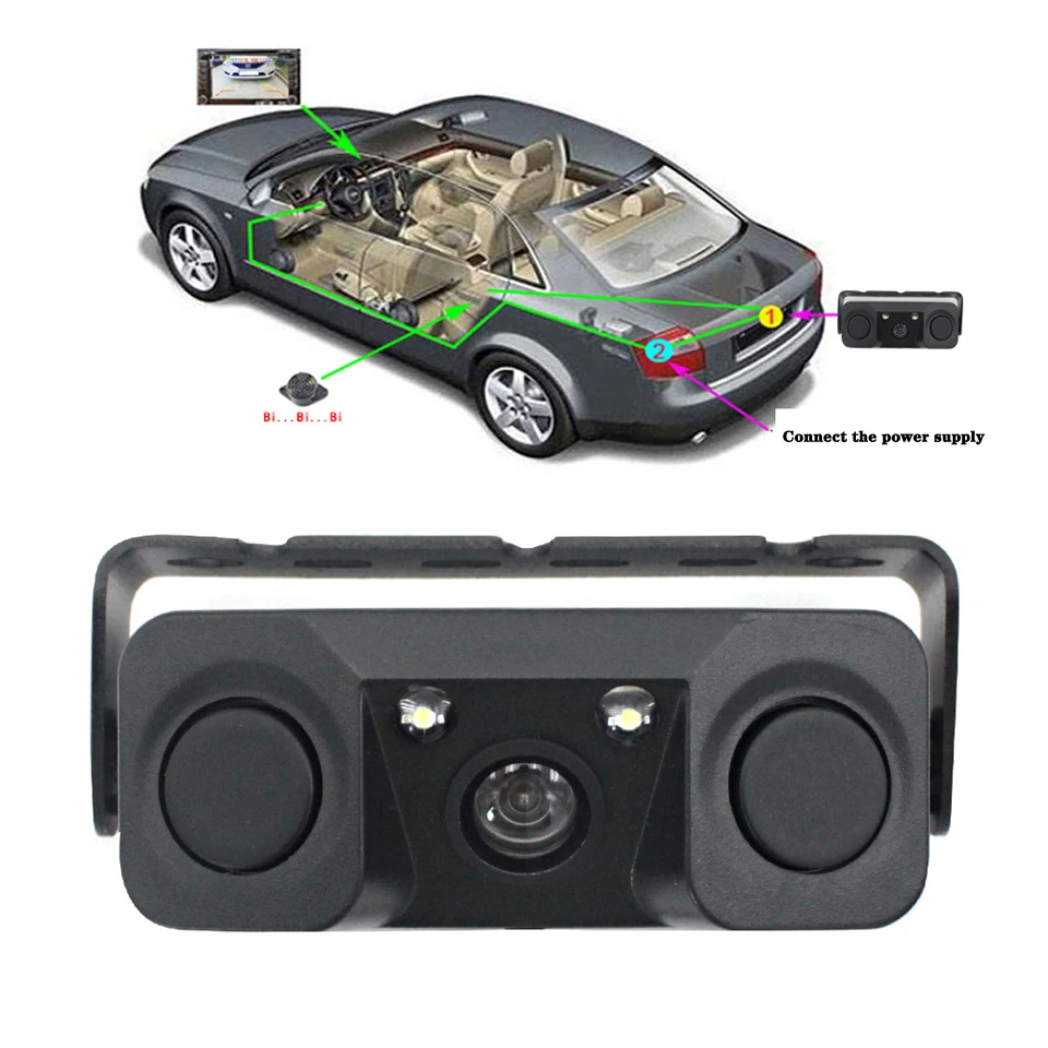 

3 In 1 Rear Camera + 2 Car Parking Sensor Car Blind Spot Detection Auto Reversing Radar Parktronic Sensors Kit Rear View Camera