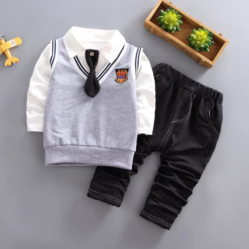

New Style Children Childrenswear Autumn College Style Three-piece Set Men And Women Baby 1-5-Year-Old Handsome Clothes Set Korea