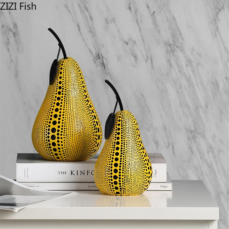 

Creative Crafts Ornaments Resin Simulation Fruit Yellow Apple Pear Geometric Wave Dot Pattern Modern Home Decoration Crafts