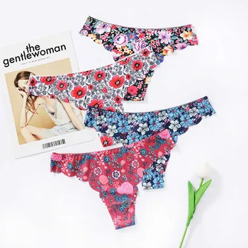 

Sexy Floral Bikini Briefs Swimwear Women Low Waist Swimsuit Thong Bikini Bottom Seamless G-string Panties Beachwear Underwear