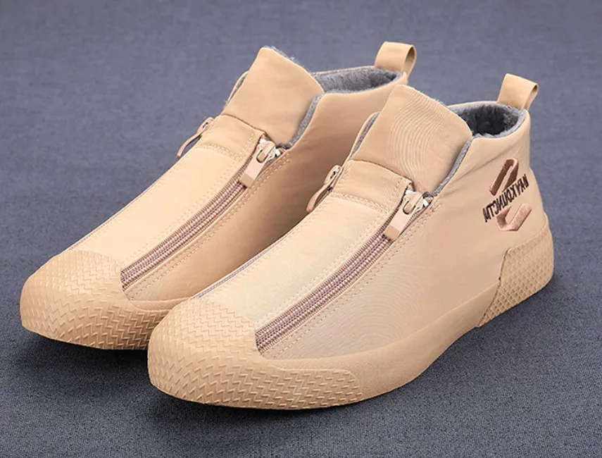 Maggie's Walker/Новое поступление, мужская повседневная парусиновая обувь модная обувь без шнуровки на платформе с высоким берцем для отдыха размеры 39-44 - Цвет: Zipper beige