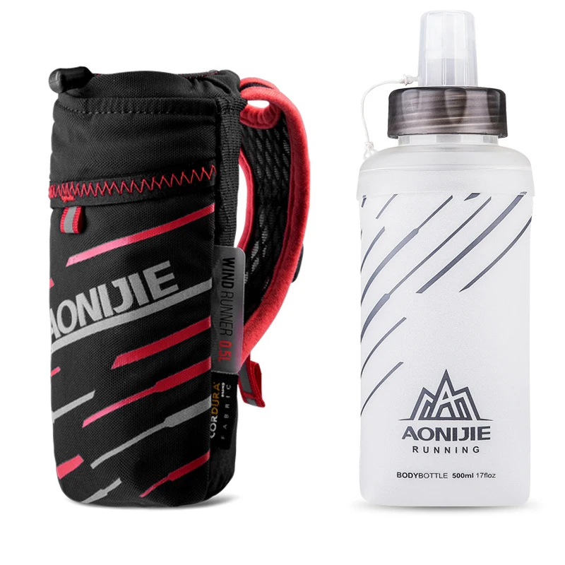 Red with bottle AONIJIE E961 бег, ручный чайник-фляга держатель наручные сумка для хранения гидратации пакет Hydra топлива мягкая термос марафона - Цвет: Red with bottle