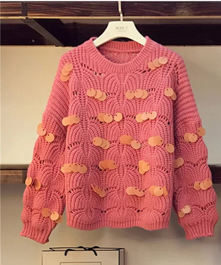 sweater top Осенне-зимний женский вязаный пуловер с пайетками, свитер+ однобортная юбка из искусственной кожи, комплект одежды из двух предметов для девочек - Цвет: sweater top