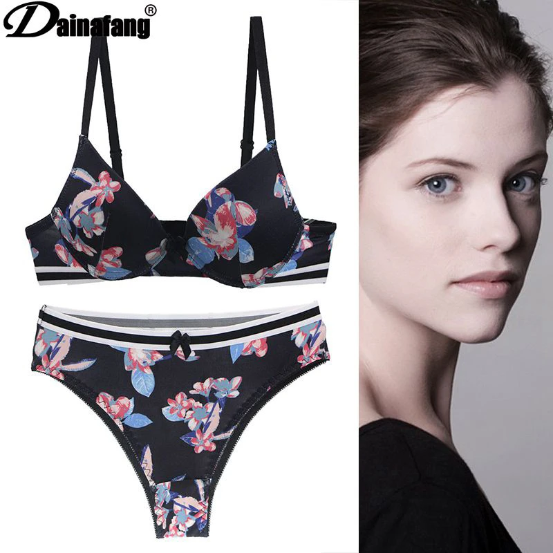 sexy bra panty set New Intimates Floral Black Blue Pink Underwear Push Up Bras Sets ABCDE Cup Print G-String Bra Set Sexy Lingerie Set calvin klein underwear set