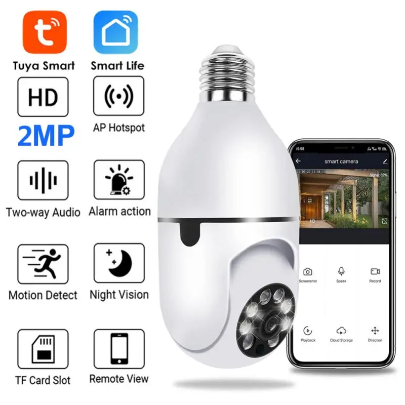 2MP Tuya Smart Life E27 Bulb Lamp Camera 1080P Wifi IP PTZ IR Night Vision Home Security Auto Tracking Video Surveillance | Безопасность
