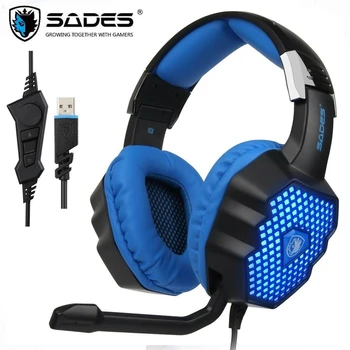 

SADES A70 USB Wired 7.1 Gaming Headset Breathing Lamp Ambient Noise Isolation Over-ear Headphone with Mic for PUBG PC Laptop