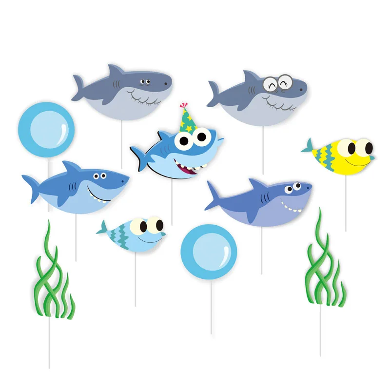 GIHOO Baby Shark Birthday Party Tableware Decorations Kids Cupcake Topper Banner Latex Balloon Baby Shower Decor Supplies