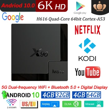 

X96 Mate Smart TV Box Android 10 Allwinner H616 4Gb +32Gb EU 2.4G & 5G Wifi Bluetooth 6K HD Google Media Player Android TV Box