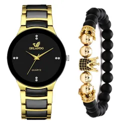 Conjunto de reloj y pulsera Popular para hombre, nuevos relojes de cuarzo de acero inoxidable a la moda, de lujo, dorados y negros, Saat, 2021