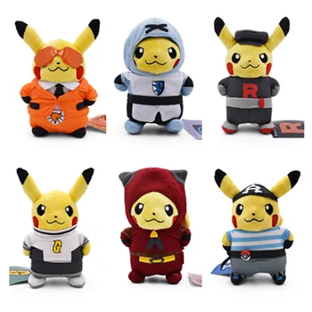 

20cm 6 style Anime Pikachu Cosplay Team Rocket Magma Aqua Galactic Flare Plasma Plush Toys Soft Stuffed Dolls