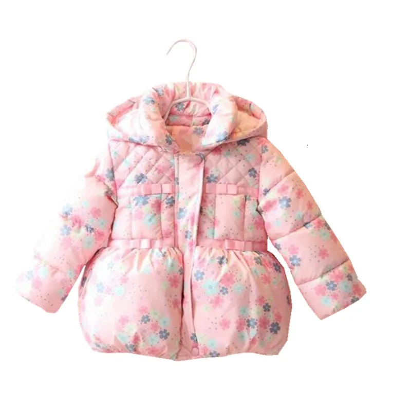 

winter girls coat floral hooded worm Kids Jacket baby outerwear pink fashion boutiques Children Clothes beautiful
