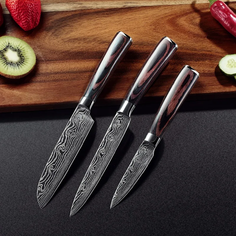 Многофункциональный нож шеф повара японский лазерный с узором из нержавеющей