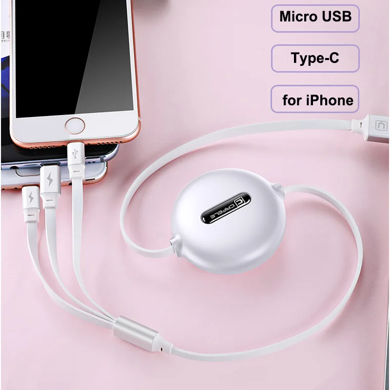 Cafele 3 в 1 usb type C Micro USB кабель type-c для IPhone кабель зарядного устройства 120 см 3 А Быстрая зарядка USB C кабель для автомобиля