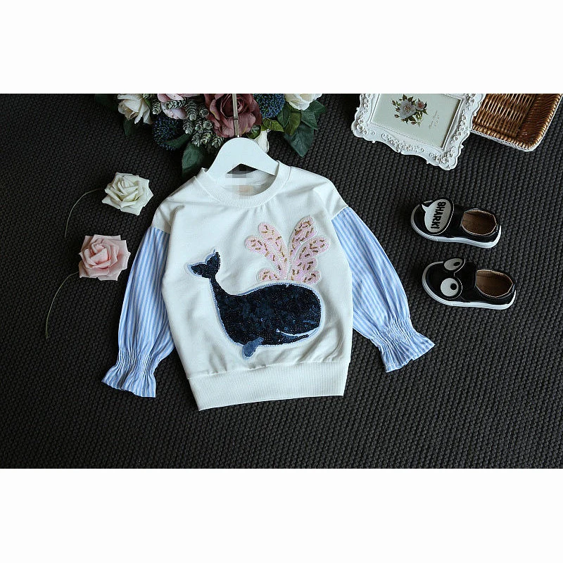 Autumn Fashionable High Quality Girls Sweatshirt Cute Cartoon Dolphin Shirts Clothes Suitable For Hiking And Party