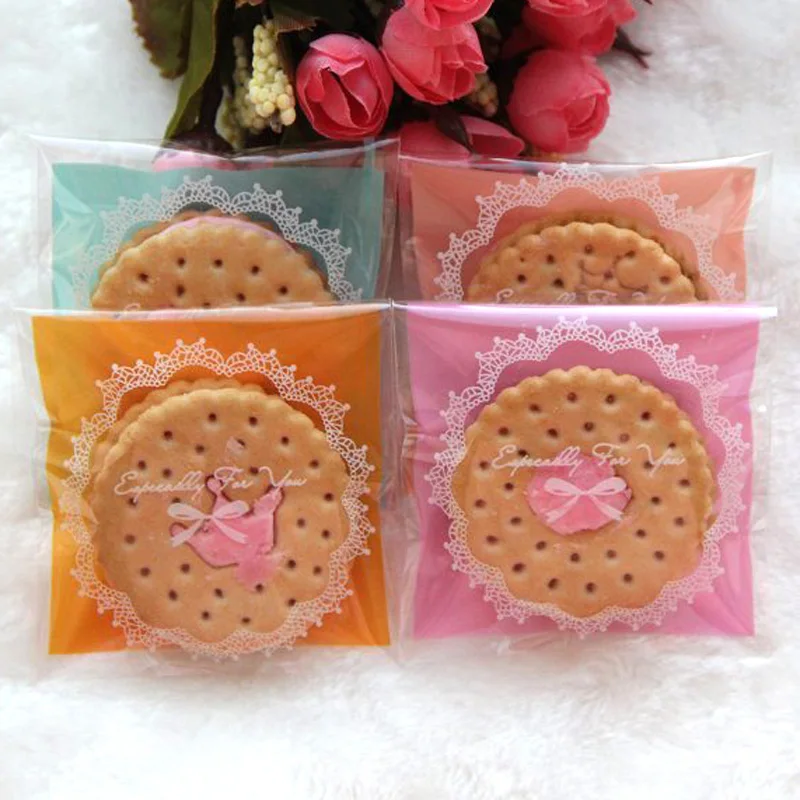Self Adhesive Pink Bow Cookie Cellophane Bags Biscuit Bags Wedding Candy Bags 