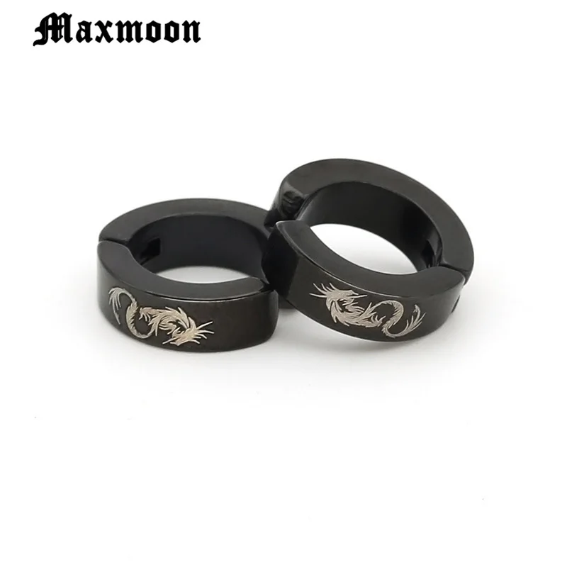 Maxmoon Панк мужской сильный магнит из нержавеющей стали круг магнитный зажим серьги на магнитах поддельные пробки без пирсинга клип Дракон татуировка