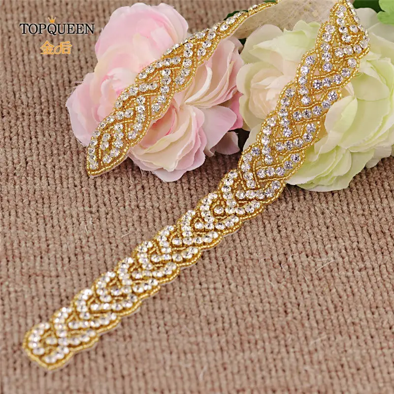 TOPQUEEN S216-G золото талия пояс необычные Стразы кушак Золотые бусы свадебный пояс золотой пояс для женщин ремни свадебные sashs Свадебные - Цвет: applique