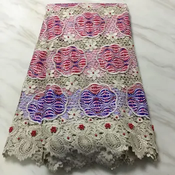 

5Yards Embroidered African Lace Fabric With Pearl 2019 Quality Hollow Out Sequin French Tull Lace Fabric For Wedding Party Dress