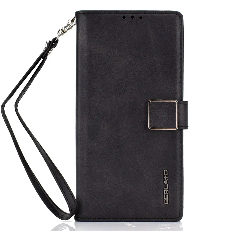 Кожаный чехол для samsung Galaxy Note 10 Plus 9 S8 S9 S10 Plus S10e S7 Edge A10 A20 A30 A50 A70 A60 с ремешком сумка - Цвет: Black