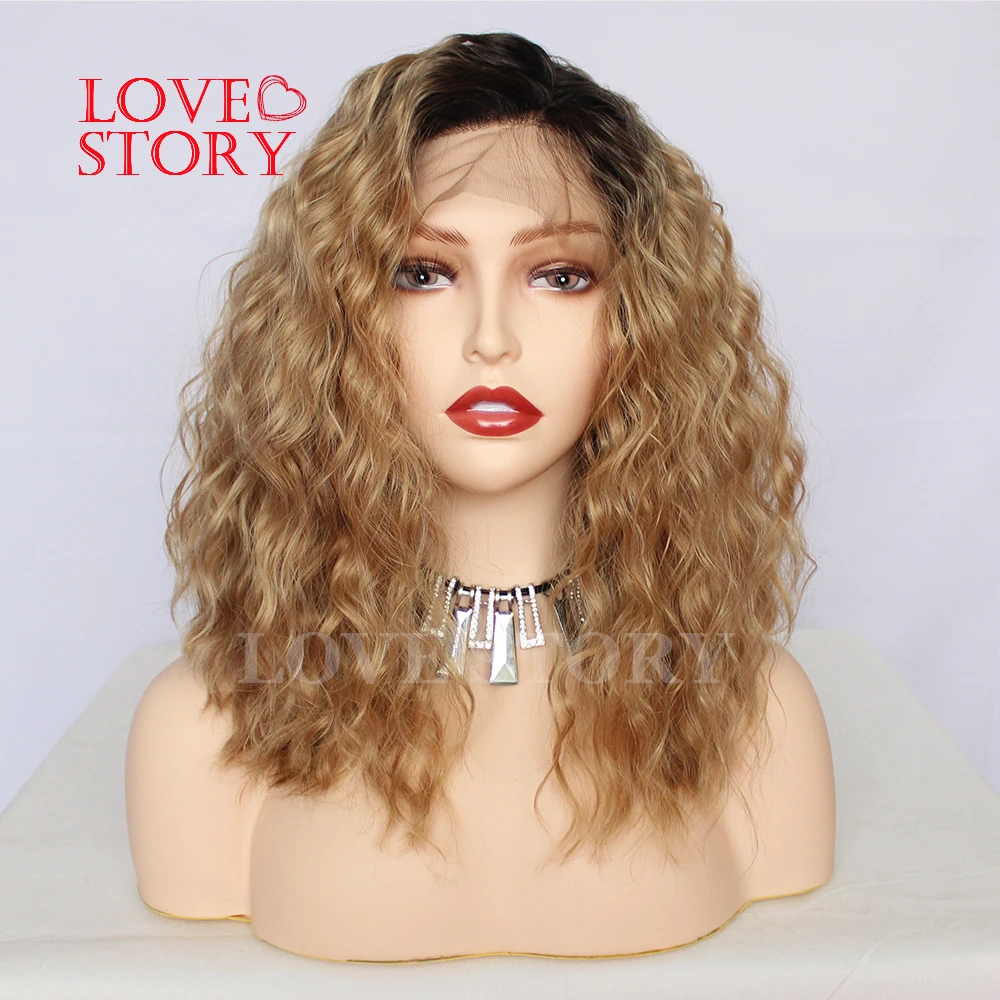 Парик Lovestory блонд омбре с кудрявыми синтетическими кружевами спереди короткие