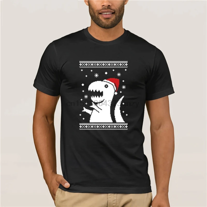 Printed 100% Cotton T-shirt crew neck short sleeve casual Big Trex Santa Ugly Christmas Sweater Funny T-Shirt for mans |