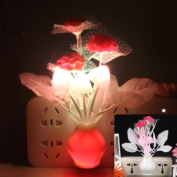 

100V-240V US Plug-in Creative Flower Shaped LED Night Lights Bedroom Decorative Light Colorful Lighting Sensor Lamps