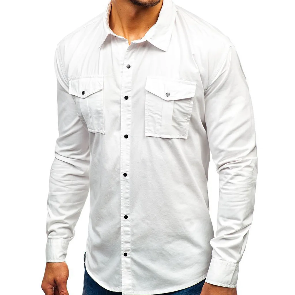 Camisa Masculina крутая Мужская Осенняя модная Рабочая Рубашка с несколькими карманами и длинными рукавами, топ, блуза, однотонный цвет