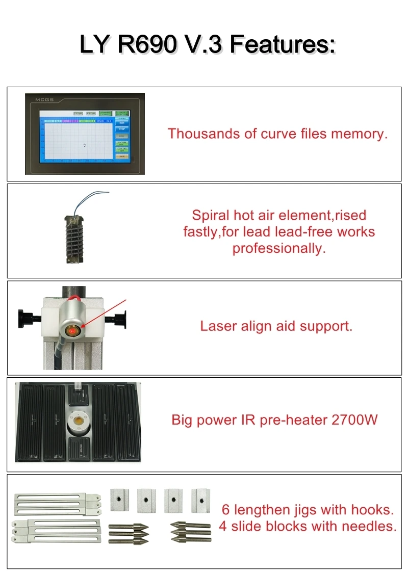 LY R690 V.3 Soldering Stations BGA Rework Station Hot Air Touch Screen 4300W 3 Zones