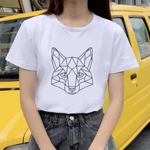 

geometric fox Print Women tshirt Casual Funny t shirt Gift Lady Yong Girl Top Tee Harajuku T Shirt Korean Tops Kawaii Streetwear
