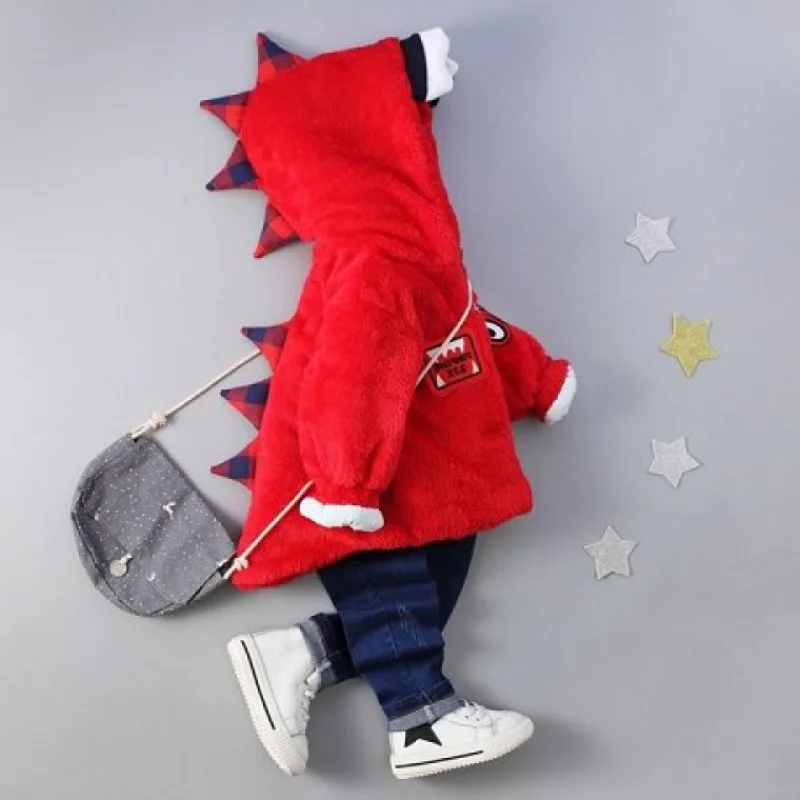 Детская куртка для маленьких мальчиков и девочек теплое флисовое пальто с динозавром зимняя верхняя одежда с капюшоном с героями мультфильмов теплая одежда для детей 2, 3, 4, 5, 6 лет - Цвет: 1pc red