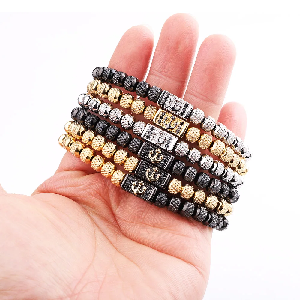 JARAVVI New Cute Design Stainless Steel Beads CZ Gold Anchor Charm Macrame Bracelet Men - Image 6