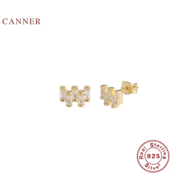 

CANNER Cross Ladder Zircon Simple Stud Earrings 100% 925 Sterling Silver Earrings For Women Jewelry Pendientes Aretes De Mujer