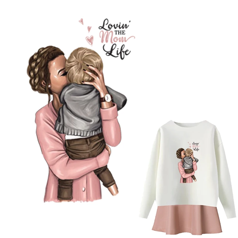 

Mom And Baby Iron On Patches Lovely Stickers Fashion Heat Transfer Clothes Diy Accessory Iron On Patches For Clothes 15x26cm