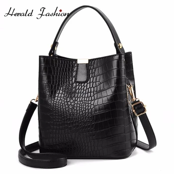 

Retro Alligator Bucket Bags Women Crocodile Pattern Handbag Casual Crocodile Shoulder Messenger Crossbody Bags Ladies PU Purse