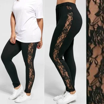 

Fashion Women Mesh Lace Skinny Stretch Pencil Pants Black Leggings Plus Size L-3XL