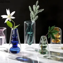Стеклянная ваза с двойным слоем, вазы с гироскопом, цветочный горшок с сушеными цветами, прозрачный градиент, цветок с гидропоникой, скандинавский креативный домашний декор