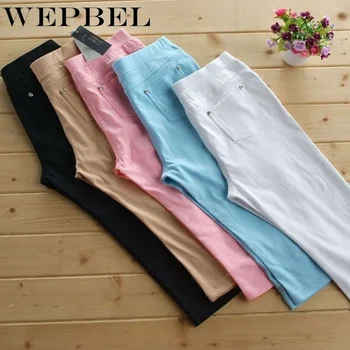 

WEPBEL New Women Summer Casual Candy Color Skinny Slim Pencil Pants Trousers Capris