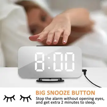 

1PC Digital LED Alarm Clock Mirror Clock Snooze Display Time Night Led Table Desk 2 USB Charge Ports for cellphone Androd Phone