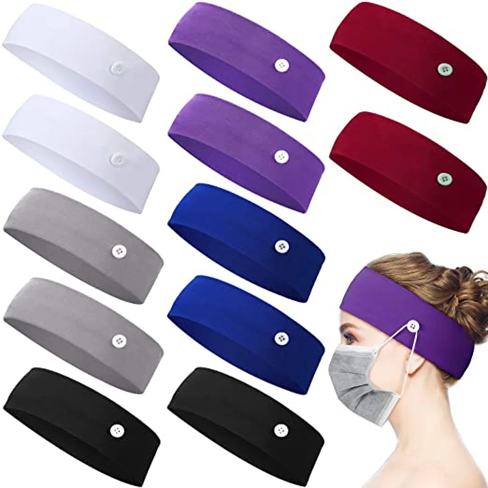 

Button Headband Holder Wearing mask Protect Ears Unisex Running Elastic Hair Band Headwear facemask with Button Mask Holder