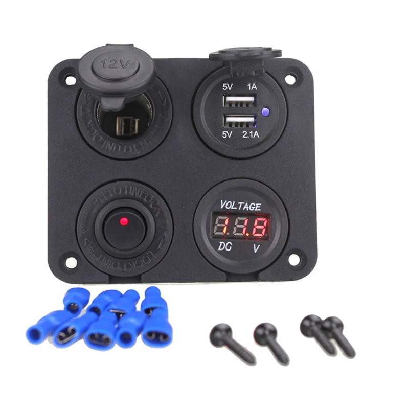 12 V-24 V многофункциональный 4 в 1 автомобиль Зарядное устройство Панель Dual USB Водонепроницаемый Разветвитель Прикуривателя для автомобилей Грузовик Мотоцикл - Название цвета: Красный