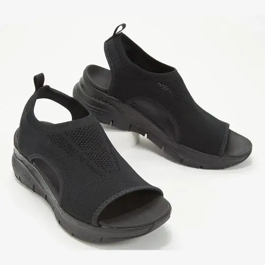 Summer Women Sandals Solid Color Open Toe Casual Ladies Wedge Shoes Hollow Out Slip-On Mesh Platform Female Sandalias 2021 Mujer