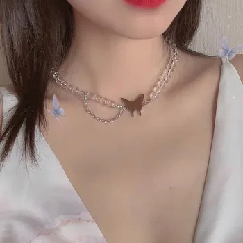 

Kpop Asymmetric Transparent Bead Punk Silver Color Butterfly Choker Clavicle Chain Necklace For Women Egirl Aesthetic Jewellery