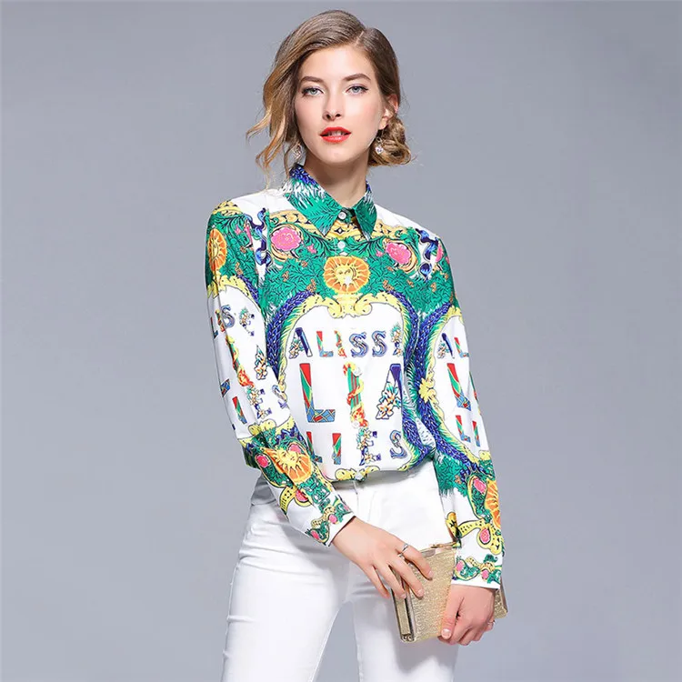 style 2 Модные дизайнерские Подиумные топы, женские блузки, рубашка с длинным рукавом, Роскошная блузка с принтом, Женские топы и блузки, Camisa Feminina - Цвет: style 2